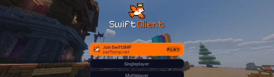 the minecraft title screen with the swiftclient menu and a join swiftsmp button